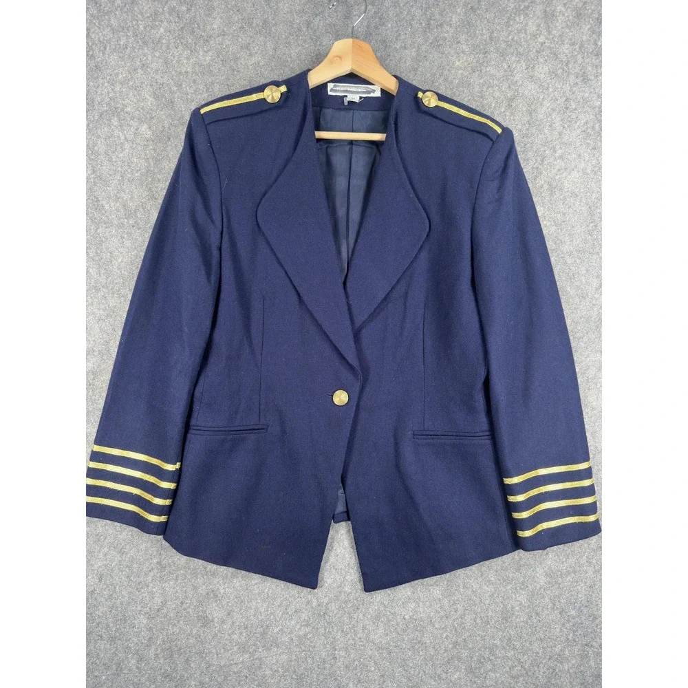 Vintage The Limited Blazer Womens Medium Blue Wool Blend Nautical USA 80s